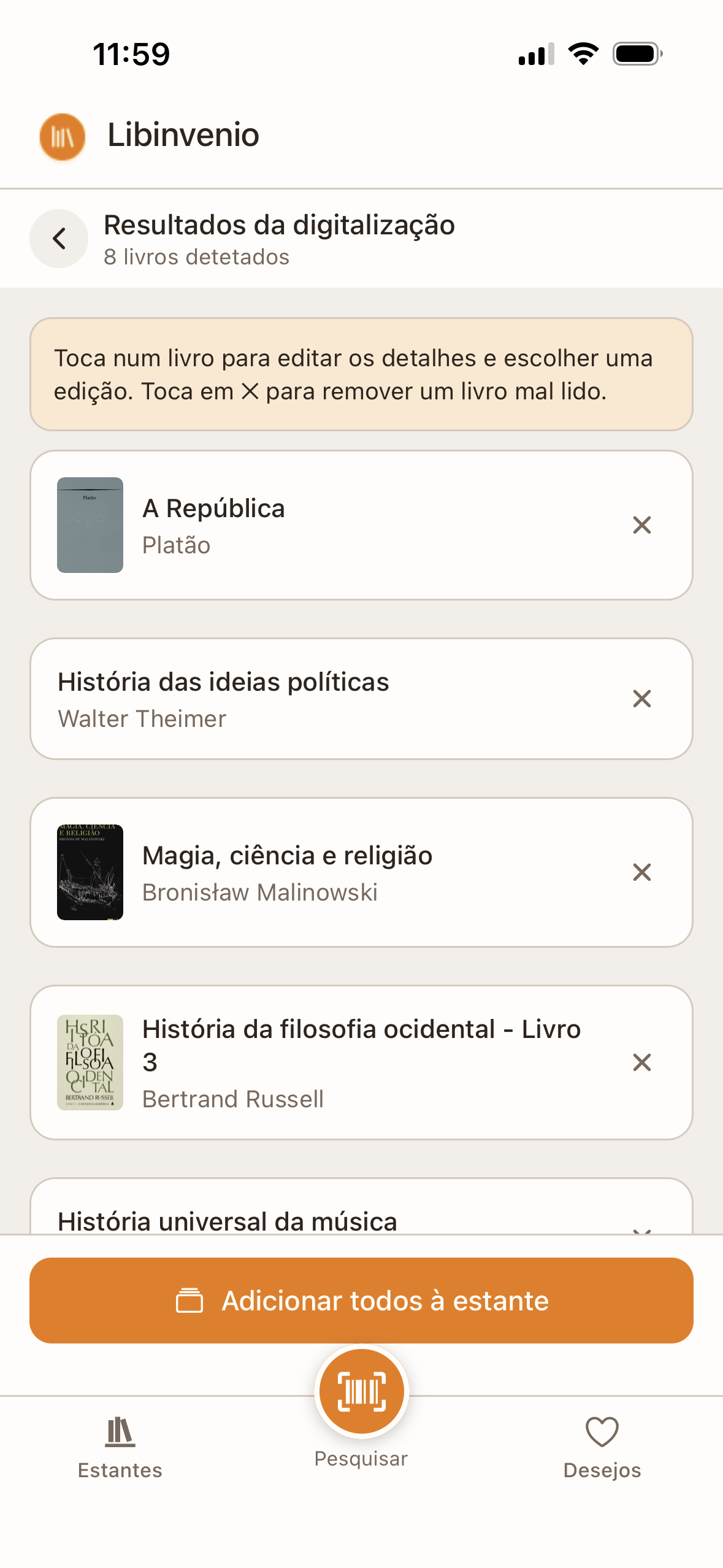 Ecrã de digitalização de uma estante inteira