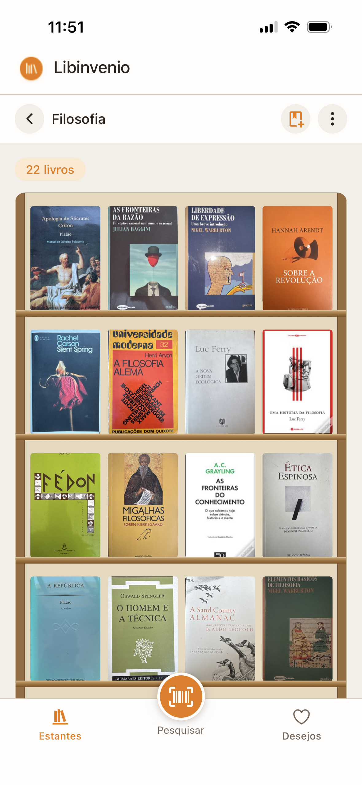Ecrã de detalhe da estante