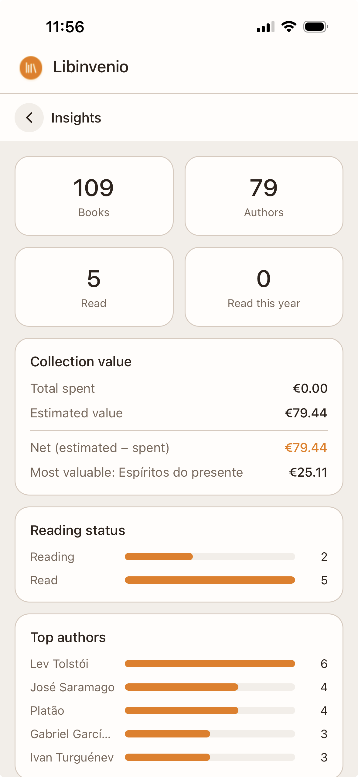 Library stats screen